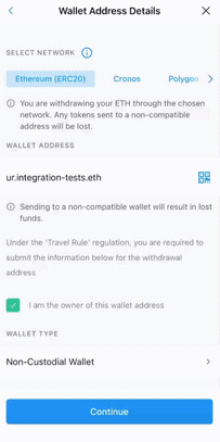 Crypto.com exchange doesn't allow ENS name as recipient in the withdrawal flow