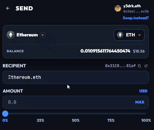 WalletChan correctly resolves the address for Ξthereum.eth